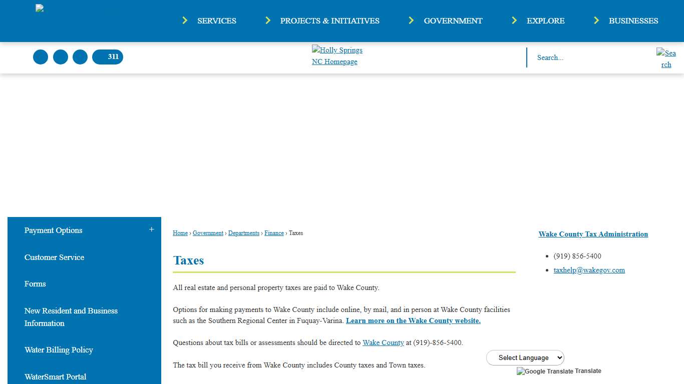 Taxes | Holly Springs, NC - Official Website