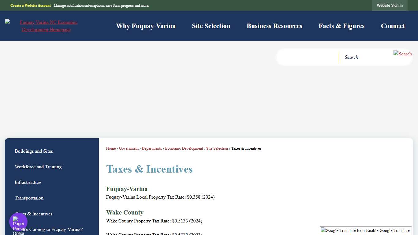 Taxes & Incentives | Fuquay-Varina, NC